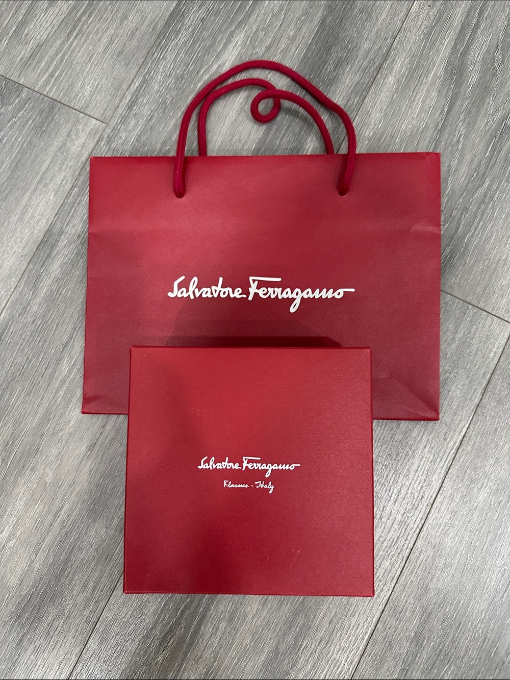 Salvatore Ferragamo 2 Red Gift Bag and Box Duo